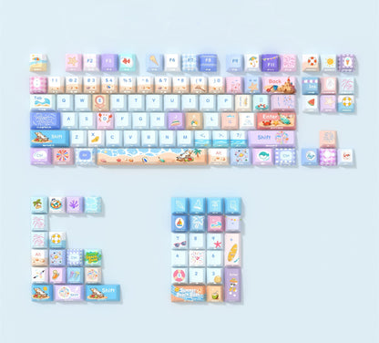 Summer time set keycap mechanical keyboard keycap blue and white color original factory height PBT material decorative keycap set, suitable for 616468758487104 key mechanical keyboards