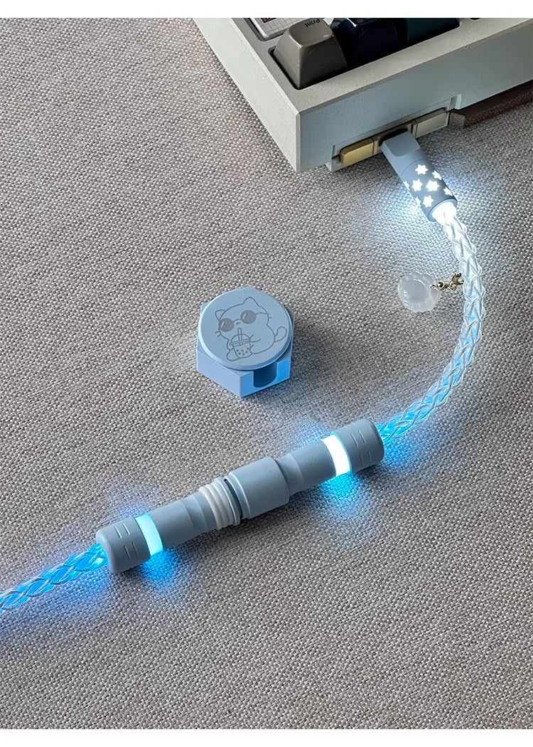 Single crystal copper overall luminous gradient white blue light aviation plug customized mechanical keyboard manual data cable