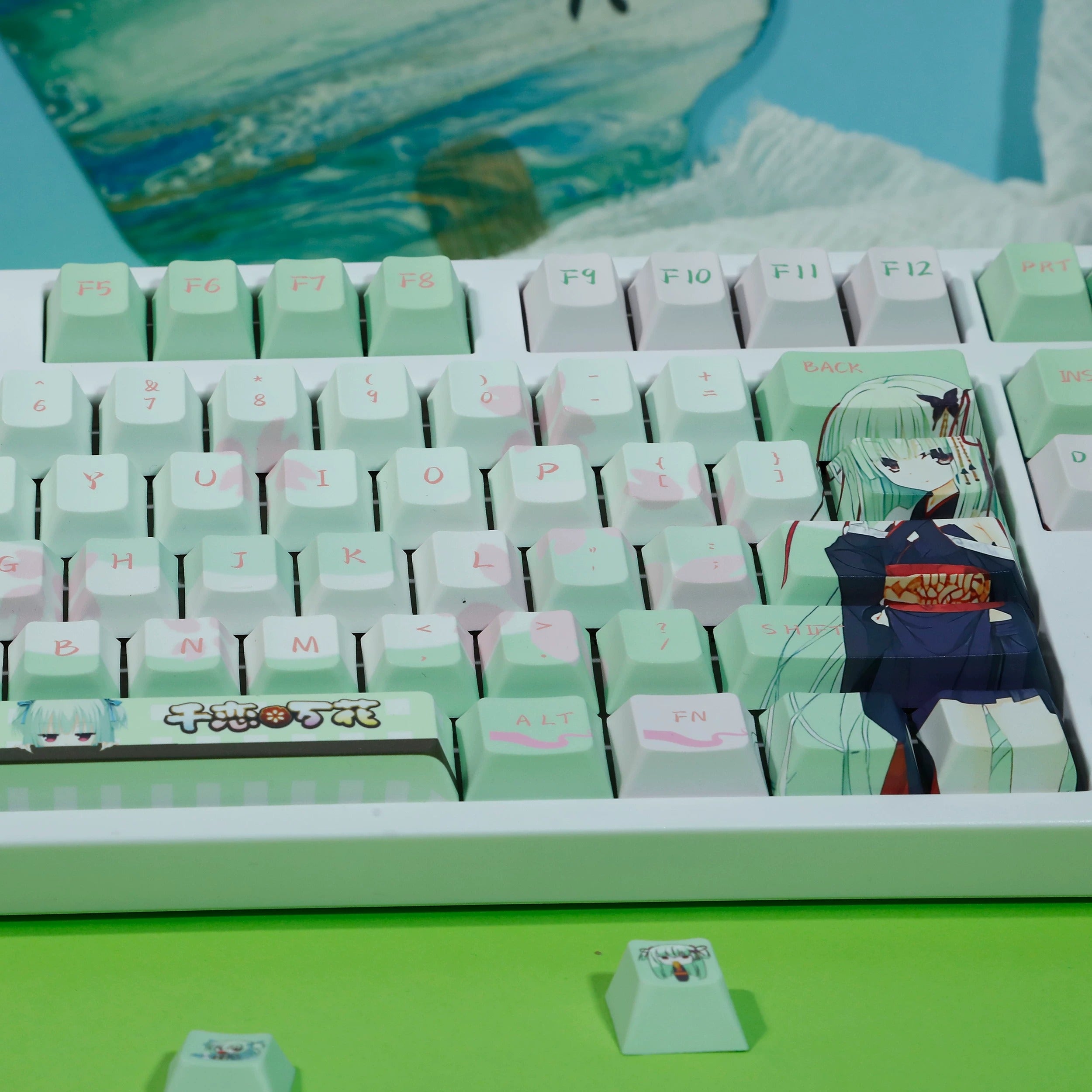 Senren*Banka，Murasame‌， PBT material personalized keycap set, anime keycap culture peripheral mechanical keyboard decoration keycaps， Compatible with 61/64/68/75/84/87/104 key mechanical keyboard keycap set