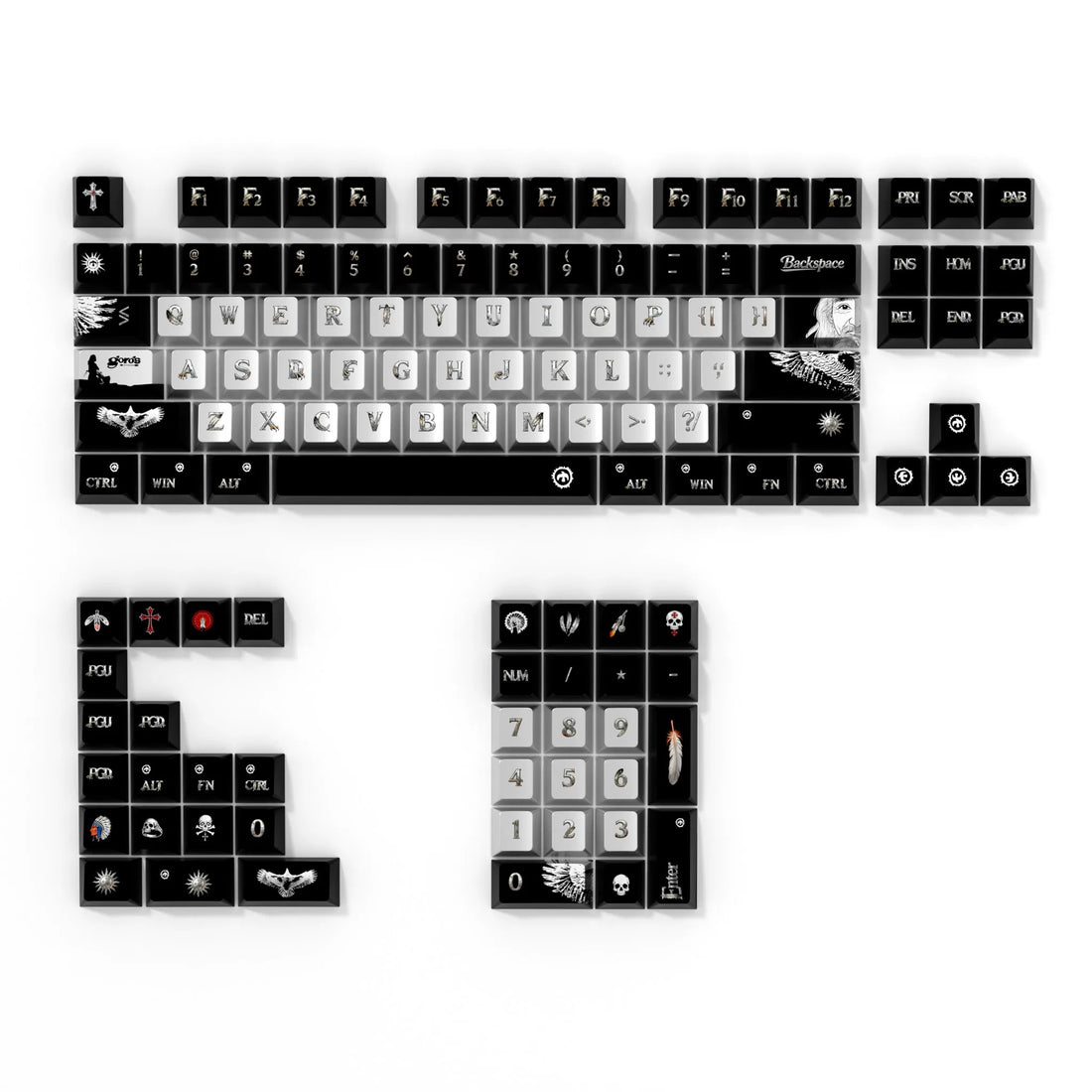 Feather inspired theme design, metallic paint texture, PBT material personalized keycap set, creative decorative keycap set, compatible with 61/64/68/75/84/87/104 mechanical keyboard replacement keycap
