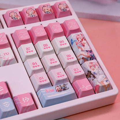Wuthering Waves series, Aemeath theme, PBT material personalized keycap set, anime keycap culture peripheral mechanical keyboard decoration keycaps， Compatible with 61/64/68/75/84/87/104 key mechanical keyboard keycap set