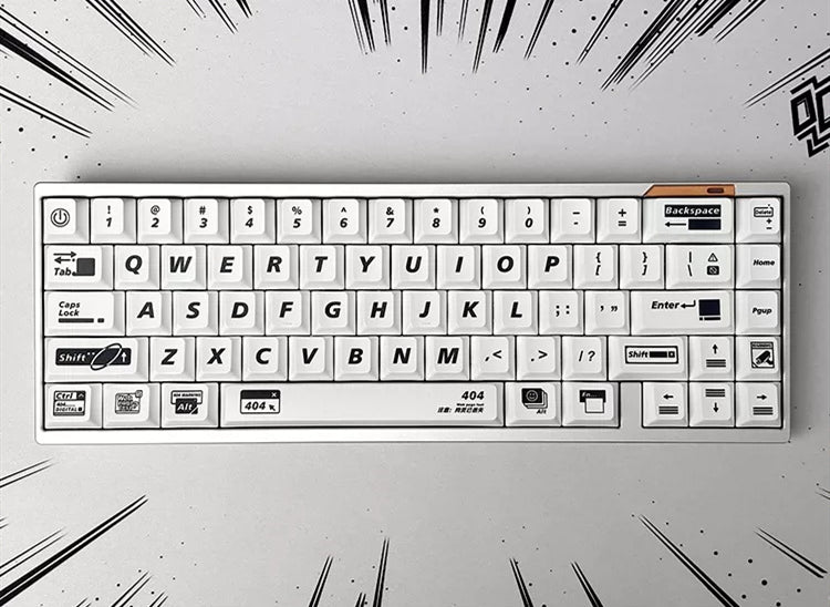 Dangerous 404 Theme Design PBT material personalized keycaps, mechanical keyboard replacement keycap set, minimalist pattern and line creative keycap set, Compatible with 61/64/68/75/84/87/104 Key Mechanical Keyboard Keycap Set