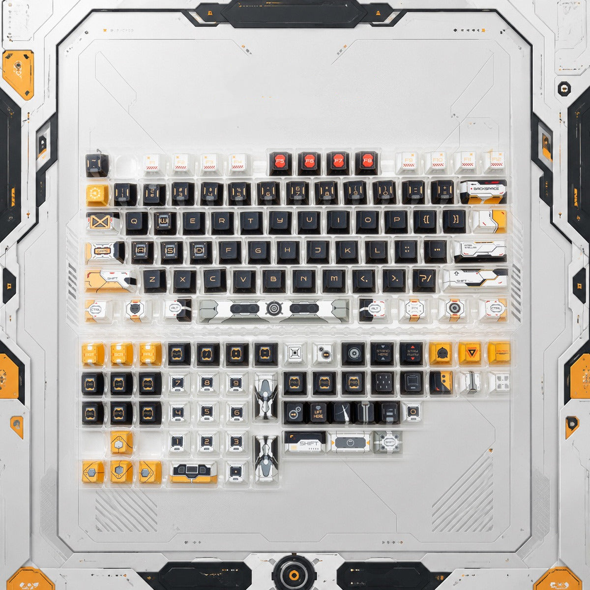Gundam Theme Series Design Creative Set Keycaps, Light and Shadow Transparent, Folding Transparent Effect personalized keycap set, mechanical keyboard fashionable trend keycap compatible with 61/64/68/75/84/87/104 key mechanical keyboard