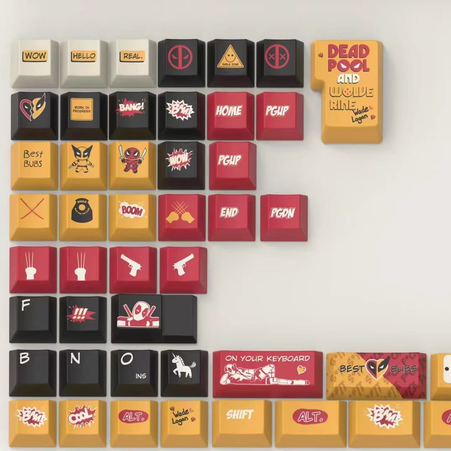 Deadpool&amp;Wolverine theme, 155 keys - Original factory height PBT full five sided thermal sublimation mechanical keyboard decoration keycap set