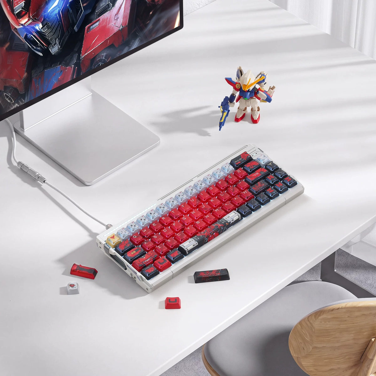 Gundam‌， SAZABI，MSN-04, There are two versions: opaque and semi transparent personalized keycaps, mechanical keyboard replacement keycap set, anime and game cultural and creative keycaps set,61/64/68/75/84/87/104 Key Mechanical Keyboard Keycap Set