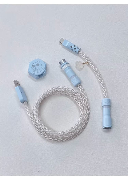 Single crystal copper overall luminous gradient white blue light aviation plug customized mechanical keyboard manual data cable