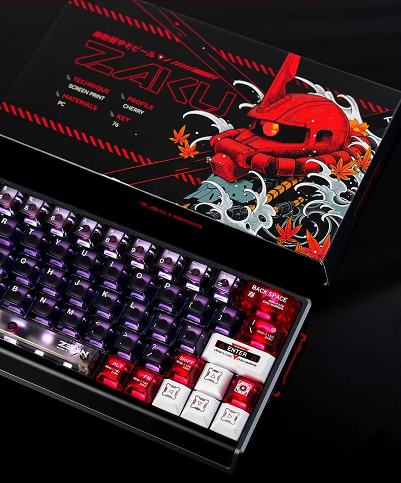Gundam series, ZEONOGRAPHY theme, 76 key ABS+PC material personalized keycap set, anime and game themed decorative keycaps