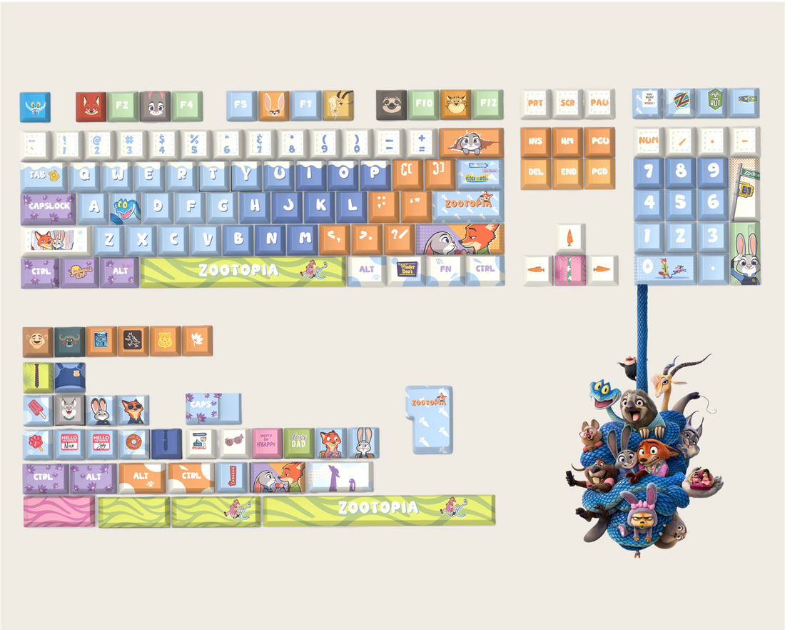 Zootopia Theme, PBT Material, Sublimation Craftsmanship, Anime Film Culture Innovation Decorative Keycap Set