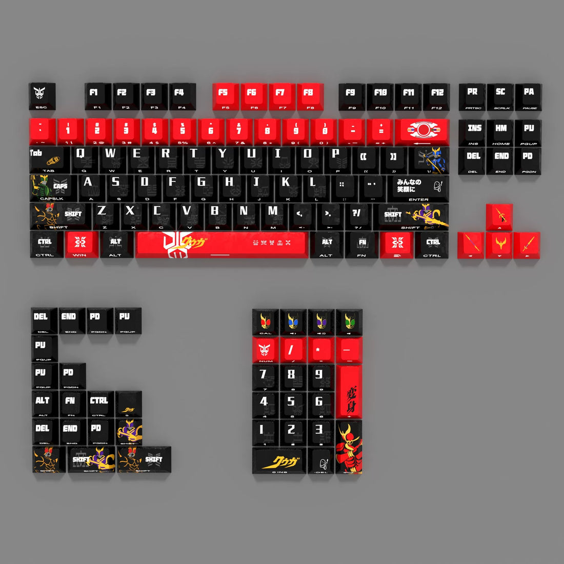 Masked Rider Kuuga Theme Keycap Set, PBT Material Carbon Fiber Pattern Personalized Keycap Set, Anime Game Culture Creative Decorative Keycap Set, Compatible with 61/64/68/75/84/87/104 Key Mechanical Keyboard