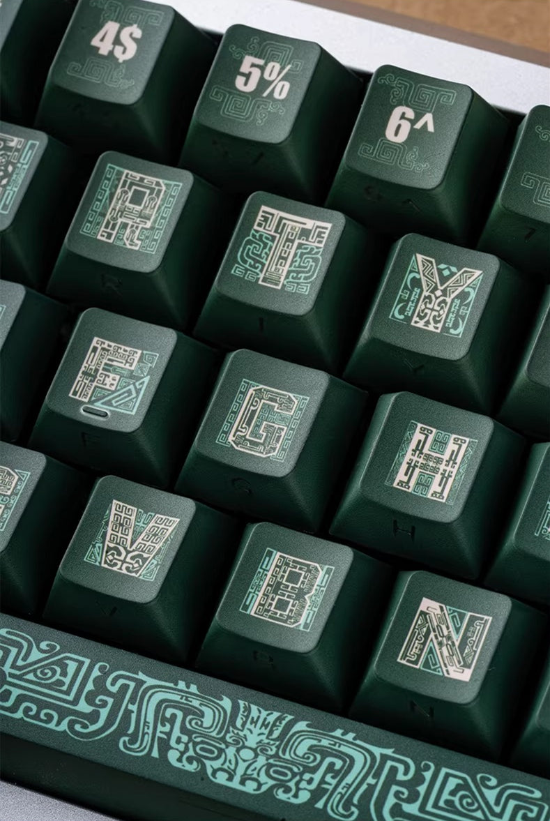 Bronze themed personalized keycap set, bronze auspicious cloud pattern PBT material, green mechanical keyboard decorative keycap set