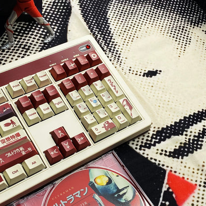 Ultraman series, first generation Ultraman themed personalized keycap set, available in red/black, PBT material original factory highly personalized keycap set, anime and game themed keycaps, suitable for 61/64/68/75/84/87/104 key mechanical keyboards.