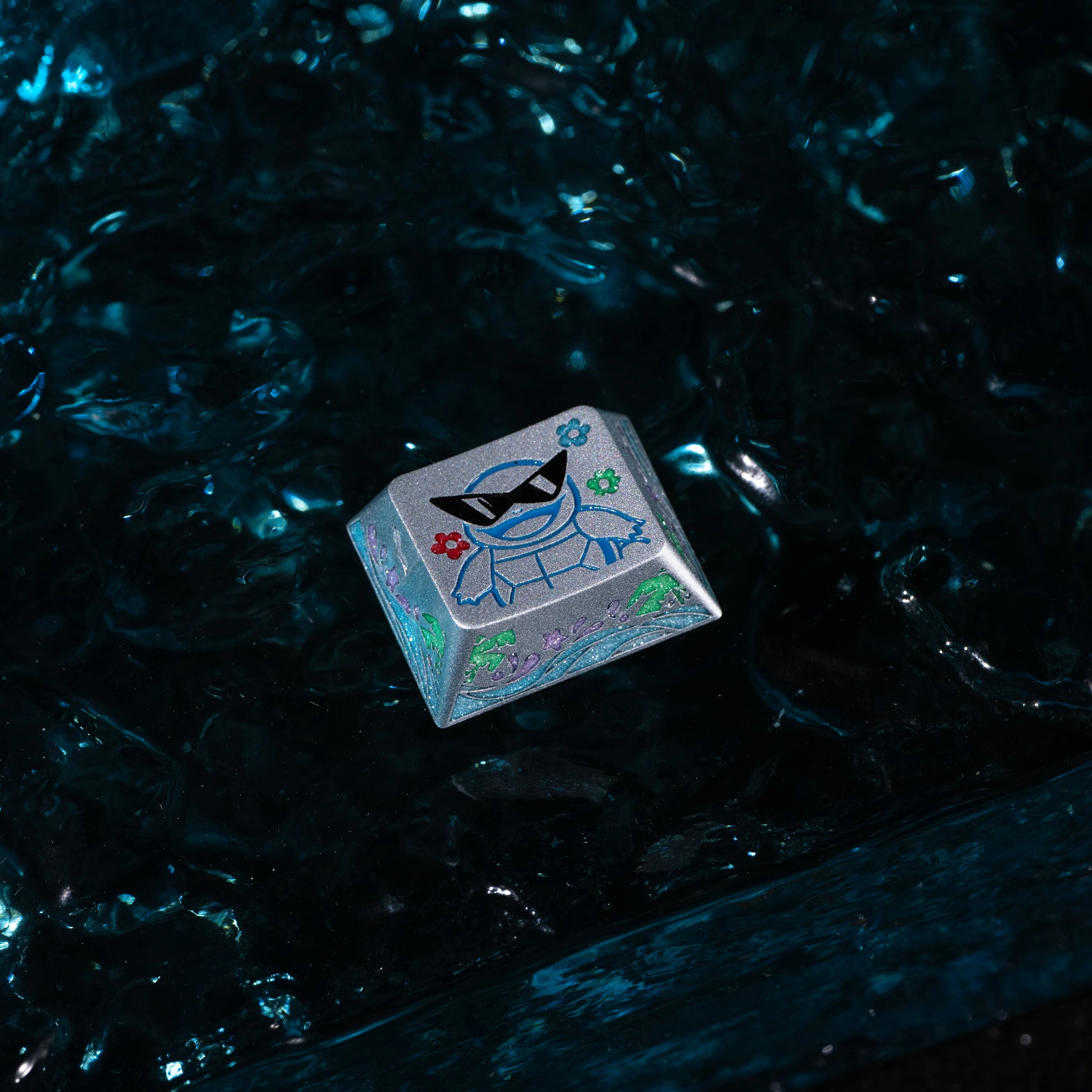 Squirtle Theme, Aluminum Alloy CNC Metal Anode Personalized Keycaps, Enamel Colored Colorful Art Keycaps, Mechanical Keyboard Anime Cartoon Decorative Keycaps