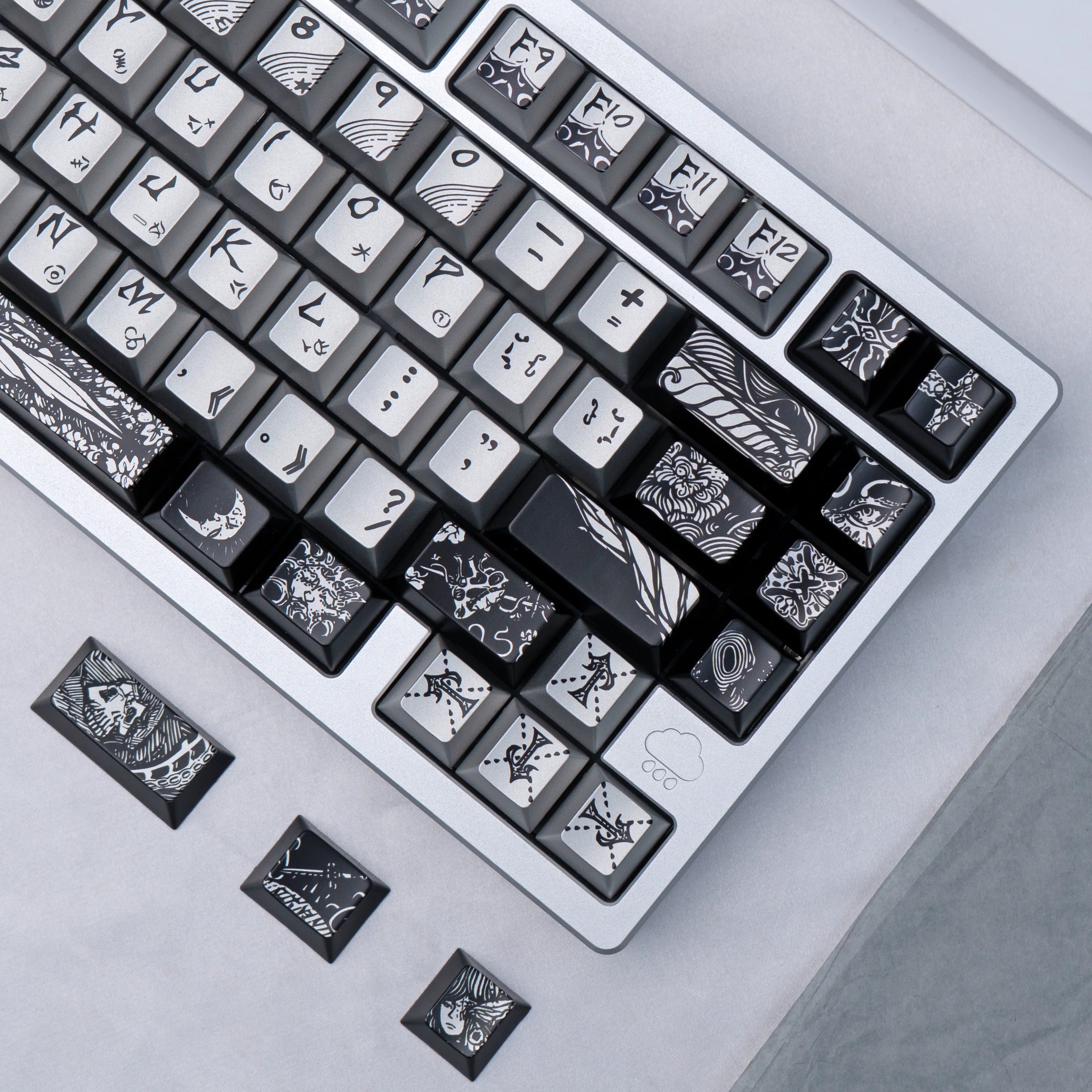 Fallen angel themed design, metallic matte texture PBT material personalized keycap set,  cultural creative decoration keycap set, compatible with 61/64/68/75/84/87/104 mechanical keyboard