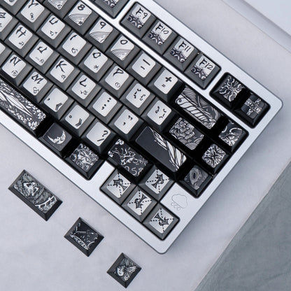 Fallen angel themed design, metallic matte texture PBT material personalized keycap set,  cultural creative decoration keycap set, compatible with 61/64/68/75/84/87/104 mechanical keyboard