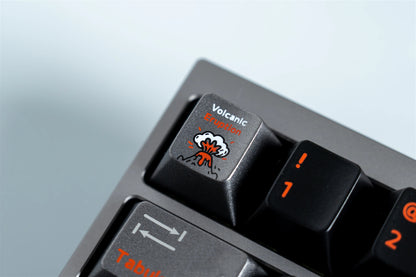 Fire melt flow black dark silver gray light orange V-series texture metallic paint volcano theme original factory mechanical keycap PBT material material personalized keycap set, compatible with 61/64/68/75/84/87/104 mechanical keyboard replacement keycap