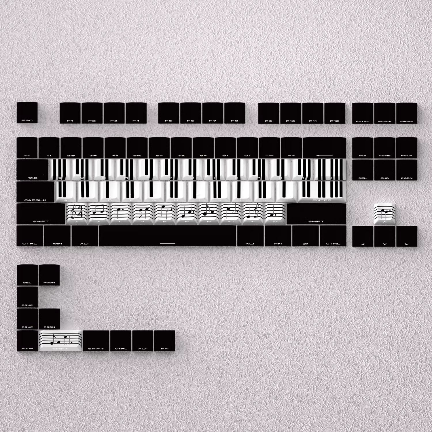 Music staff piano black and white keys, original high PBT material compatible MX switch mechanical keyboard, anime and game theme set keycaps, mechanical keyboard replacement keycap set