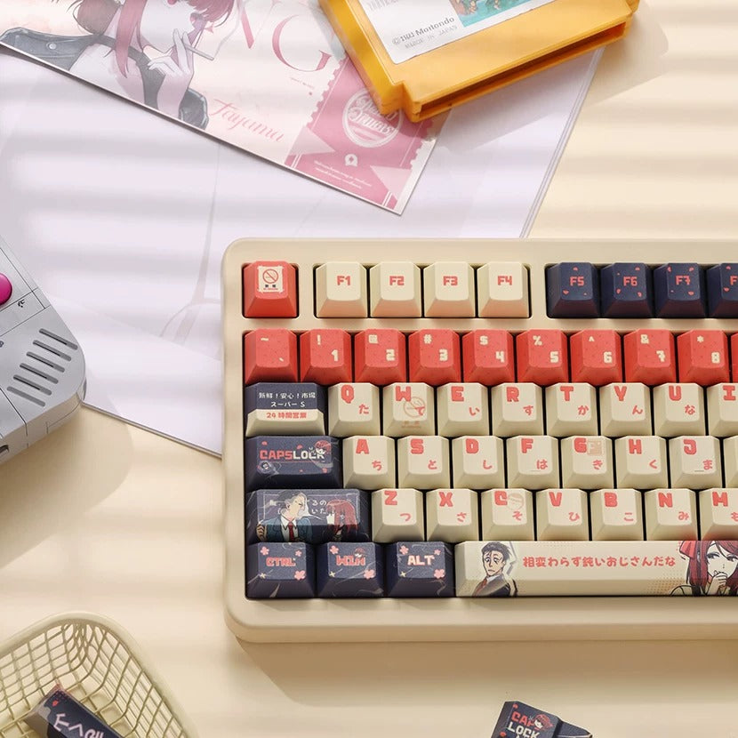 Smoking Behind the Supermarket with You，PBT material Original Factory Height,  mechanical keyboard replacement keycap set, Compatible with 61/64/68/75/84/87/104 Key Mechanical Keyboard Keycap Set