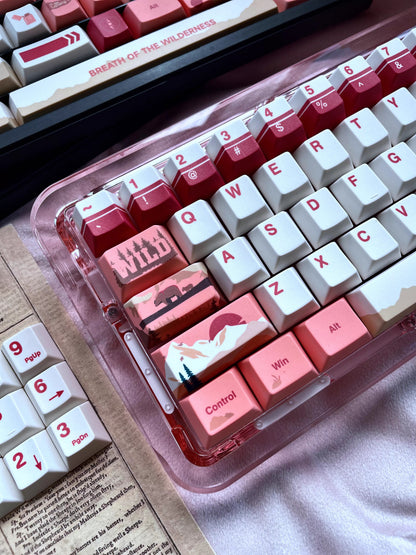 Personalized keycap set with Twilight Wilderness theme, featuring a red main tone and original high PBT material for personalized customization of mechanical keyboard keycaps