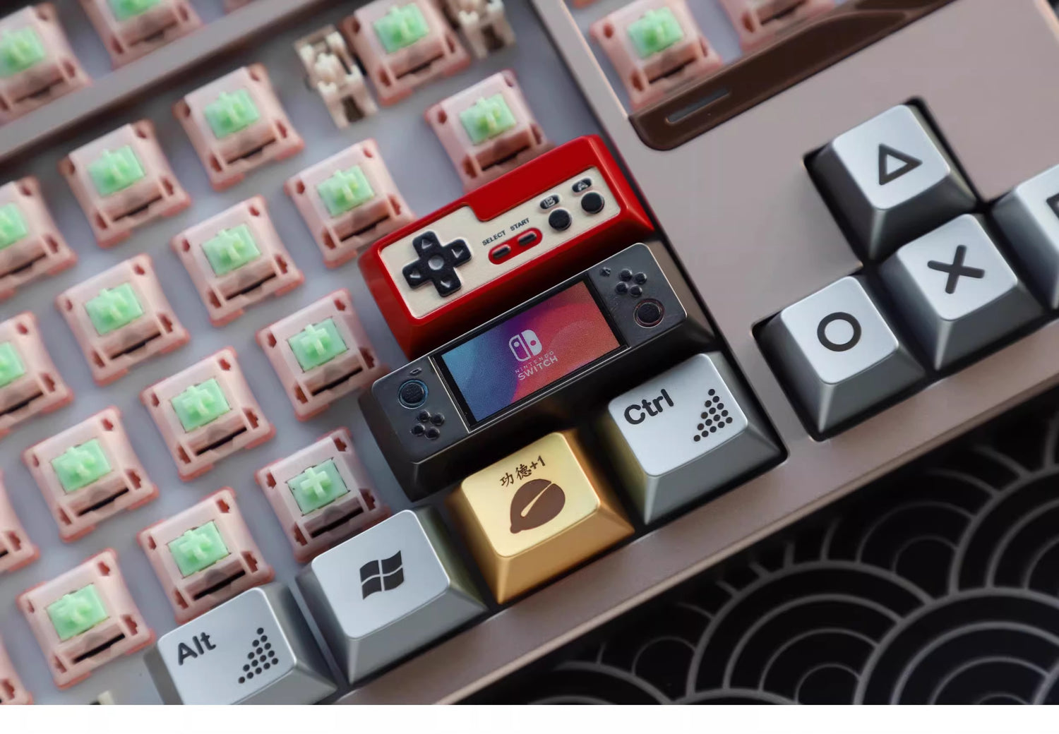 Metal die-cast, 2.25U red and white FC game console controller, mechanical keyboard cap, anodized metal keycap