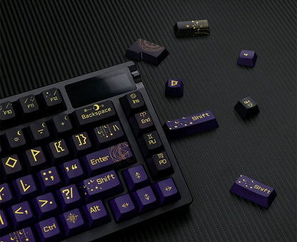 Night Sky Fantasy Theme Design with Large Characters PBT material personalized keycap set, mechanical keyboard replacement decorative keycaps, Starry Sky Divination Keycaps Compatible with 61/64/68/75/84/87/104 Key Mechanical Keyboards