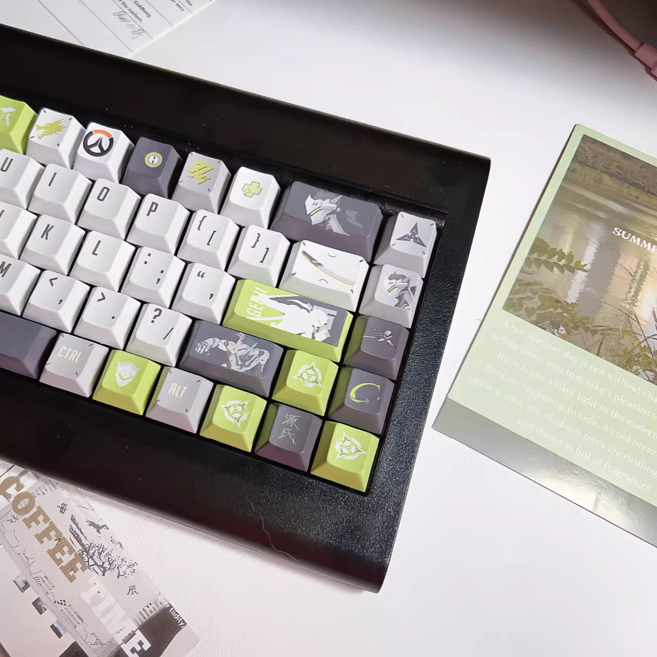 Overwatch series, Genji themed keycaps, PBT material, sublimation technology, animation cartoon decoration keycap set