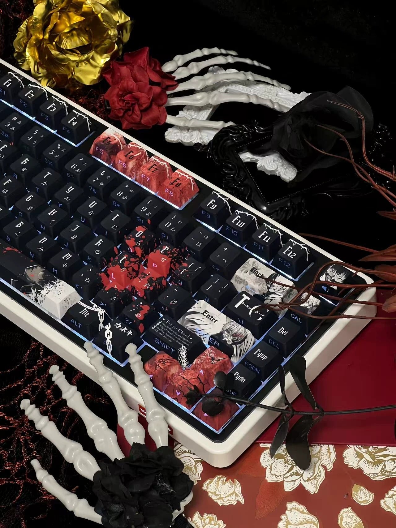 Tokyo Ghoul， PBT material personalized keycap set, anime and games cultural creative decoration keycap set, compatible with 61/64/68/75/84/87/104 mechanical keyboard