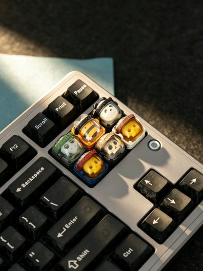 Skeleton Space Man Machine Gun Soldier Personalized Keycaps, Original Design Resin Material Mechanical Keyboard Decorative Keycaps, Cartoon Art Keycaps
