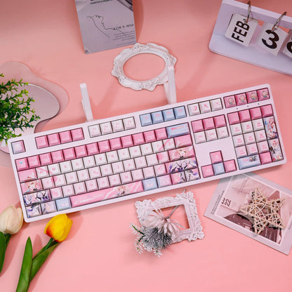 Wuthering Waves series, Aemeath theme, PBT material personalized keycap set, anime keycap culture peripheral mechanical keyboard decoration keycaps， Compatible with 61/64/68/75/84/87/104 key mechanical keyboard keycap set