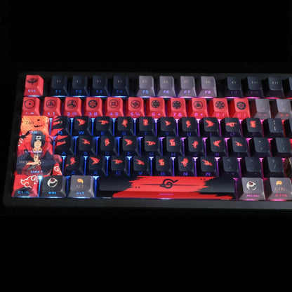 NARUTO，Uchiha Itachi theme, PBT material personalized keycaps, mechanical keyboard replacement keycap set, anime and game cultural and creative keycaps set, Compatible with 61/64/68/75/84/87/104 Key Mechanical Keyboard Keycap Set