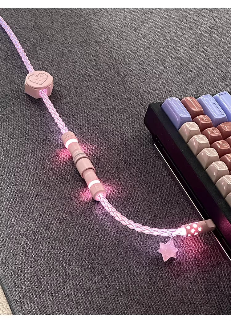 Single crystal copper whole line luminous aviation plug pink white data cable USB-TYPEC keyboard custom cable