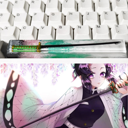 Demon Slayer: Kimetsu No Yaiba, Crystal resin samurai sword, 6.25U space bar personalized keycap, anime and game culture creative custom decorative keycap