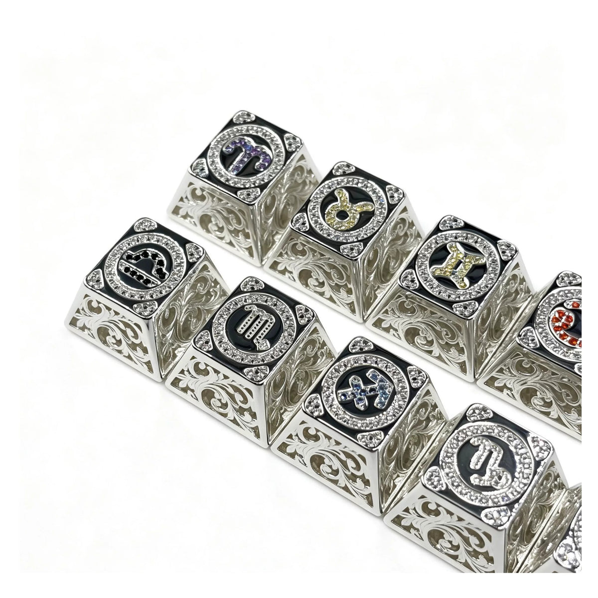 Pure silver hollow 12 Constellation  Personalized Keycaps, Mechanical Keyboard Decorative Keycaps, Constellation Divination Cultural Creative Products.