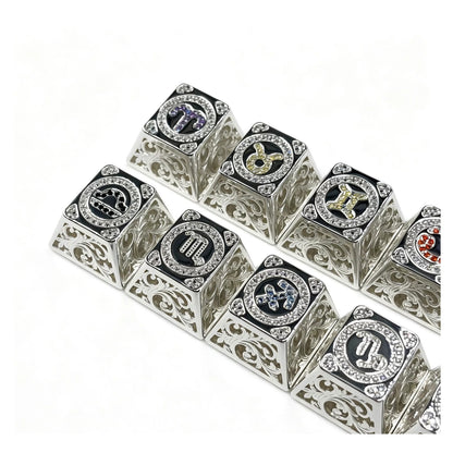 Pure silver hollow 12 Constellation  Personalized Keycaps, Mechanical Keyboard Decorative Keycaps, Constellation Divination Cultural Creative Products.
