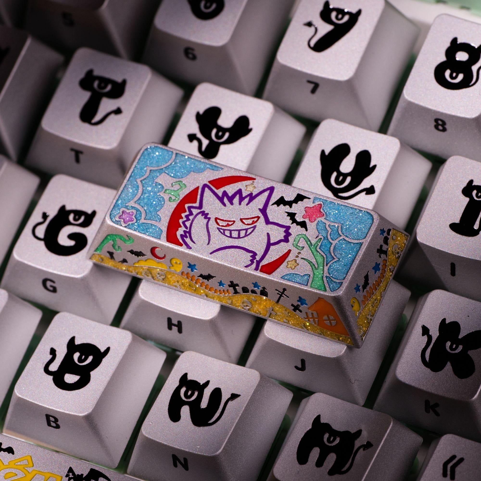 Pok é mon series, Gangar themed design, 17 key set, keycaps made of aluminum alloy material CNC integrated precision machining personalized keycaps, mechanical keyboard decorative keycaps