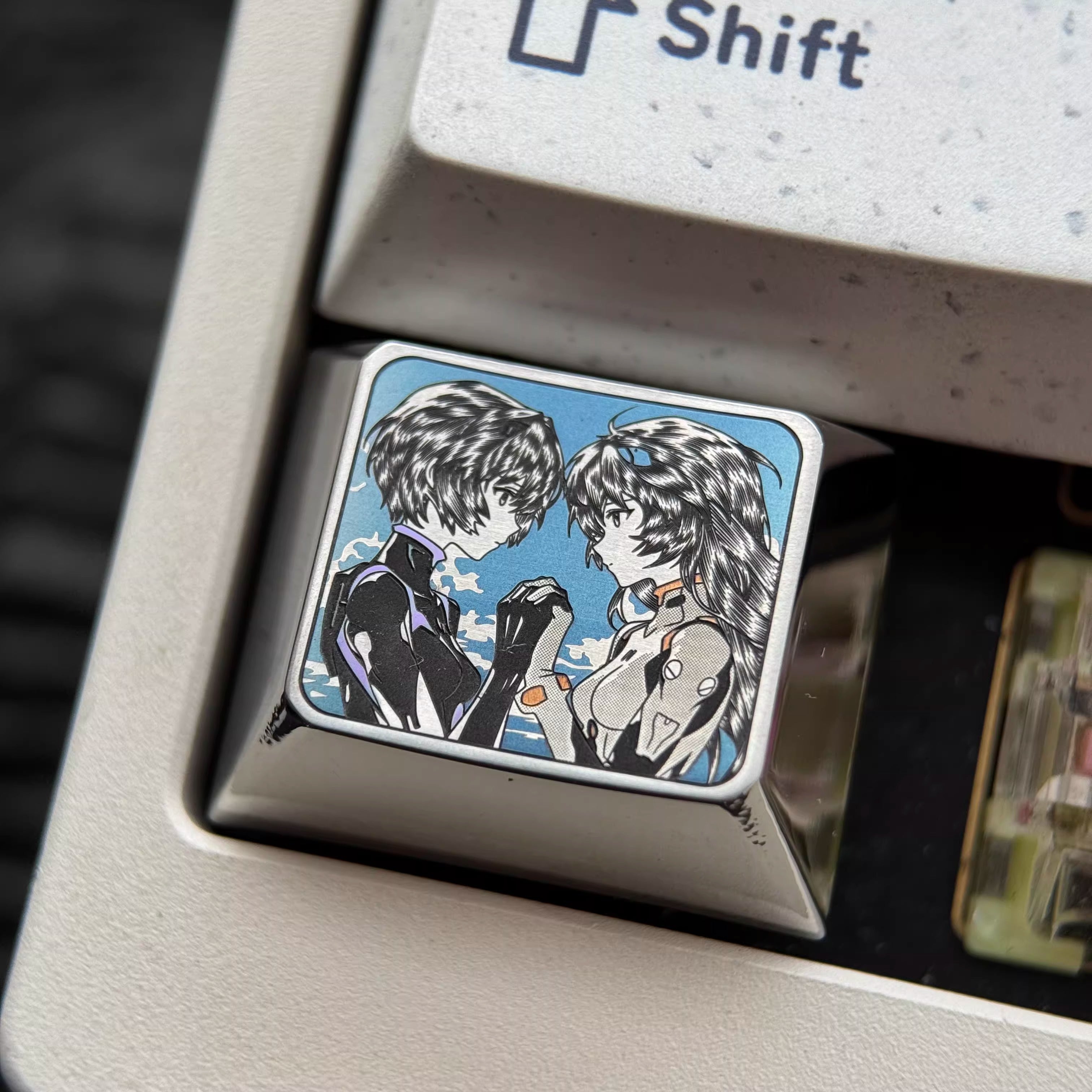 EVA series, Asuka/Ayanami Rei theme, finely carved titanium alloy personalized keycaps, innovative metal decorative keycaps for anime and games
