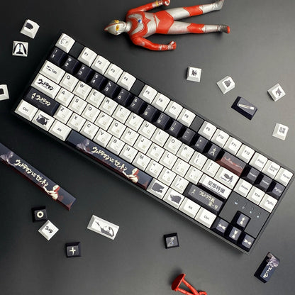 Ultraman series, first generation Ultraman themed personalized keycap set, available in red/black, PBT material original factory highly personalized keycap set, anime and game themed keycaps, suitable for 61/64/68/75/84/87/104 key mechanical keyboards.