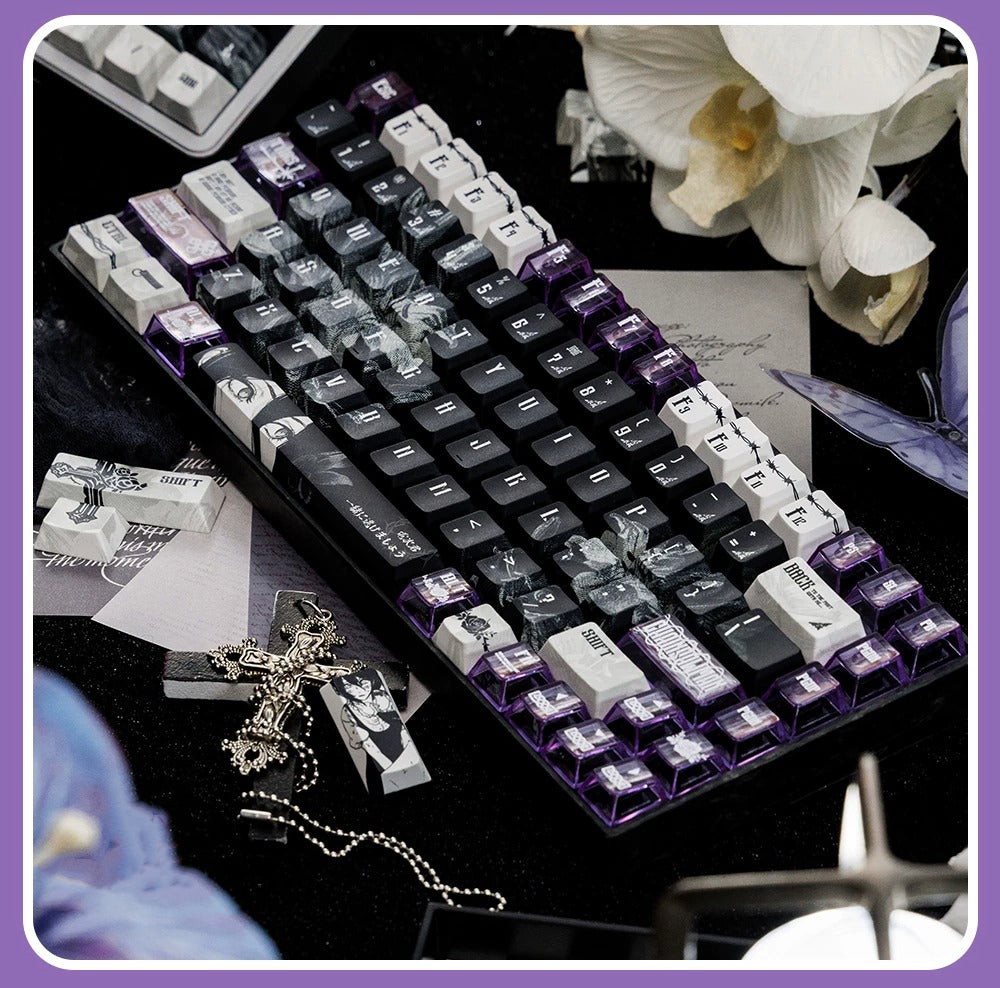 Chainsaw Man theme, Reze Arc，PBT+PC material personalized keycap set, anime keycap culture peripheral mechanical keyboard decoration keycaps， Compatible with 61/64/68/75/84/87/104 key mechanical keyboard keycap set