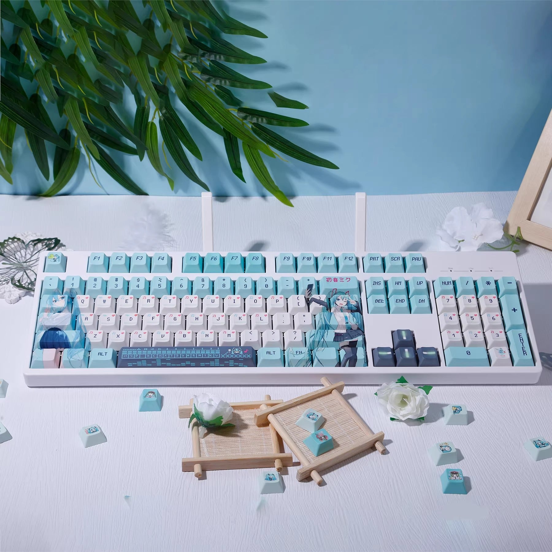 Hatsune Miku Theme PBT Material Hot Sublimation Process Personalized Keycap Set, Animation Music Theme Decoration Keycap Set