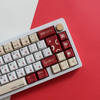 Nishikigi Chisato, Lycoris Recoil Theme PBT material personalized key cap set, animation game culture creative decoration key cap set, compatible with 61/64/68/75/84/87/104 key mechanical keyboard