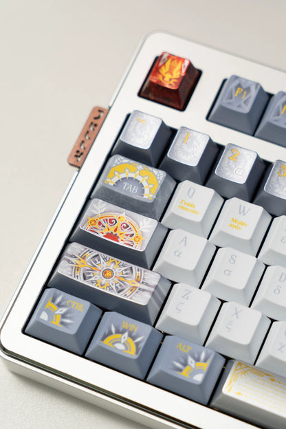 Sun God Apollo, PBT metallic paint texture+ PC material Mechanical Keyboard Replacement Keycap Set, Compatible with 61/64/68/75/84/87/104 Key Mechanical Keyboard Keycap Set