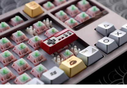 Metal die-cast, 2.25U red and white FC game console controller, mechanical keyboard cap, anodized metal keycap