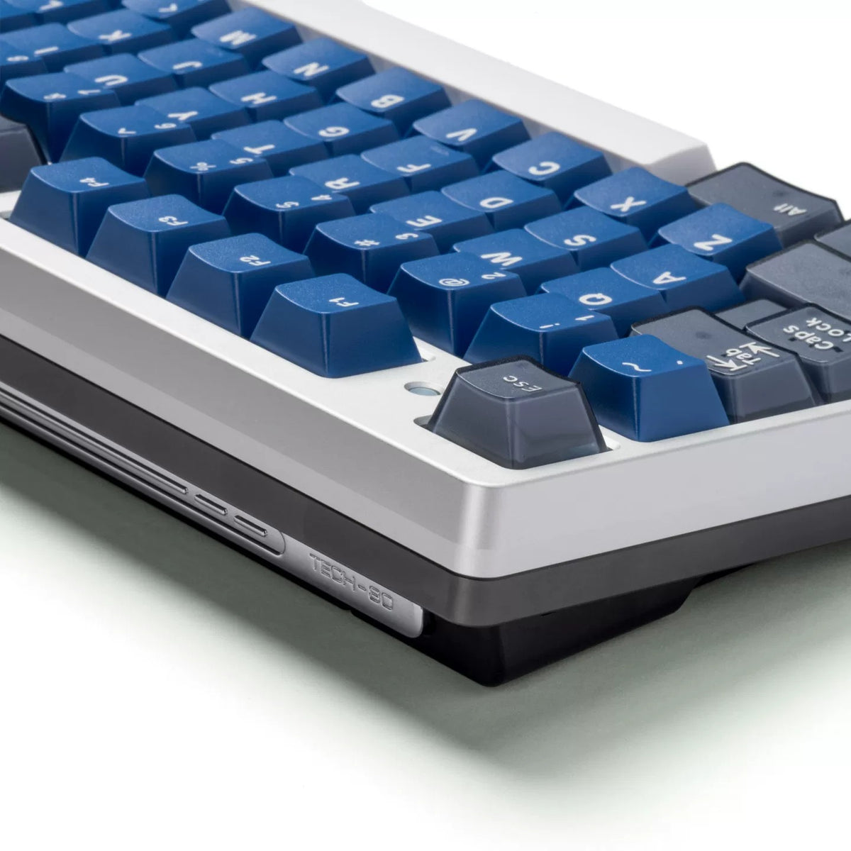 Warrior Blue Grey Half Transparent Full Set Keycap ABS+PC Two Color, Simple Blue Tone, Mechanical Keyboard Replacement Keycap Set, Compatible with 61/64/68/75/84/87/104 Key Mechanical Keyboard Keycap Set