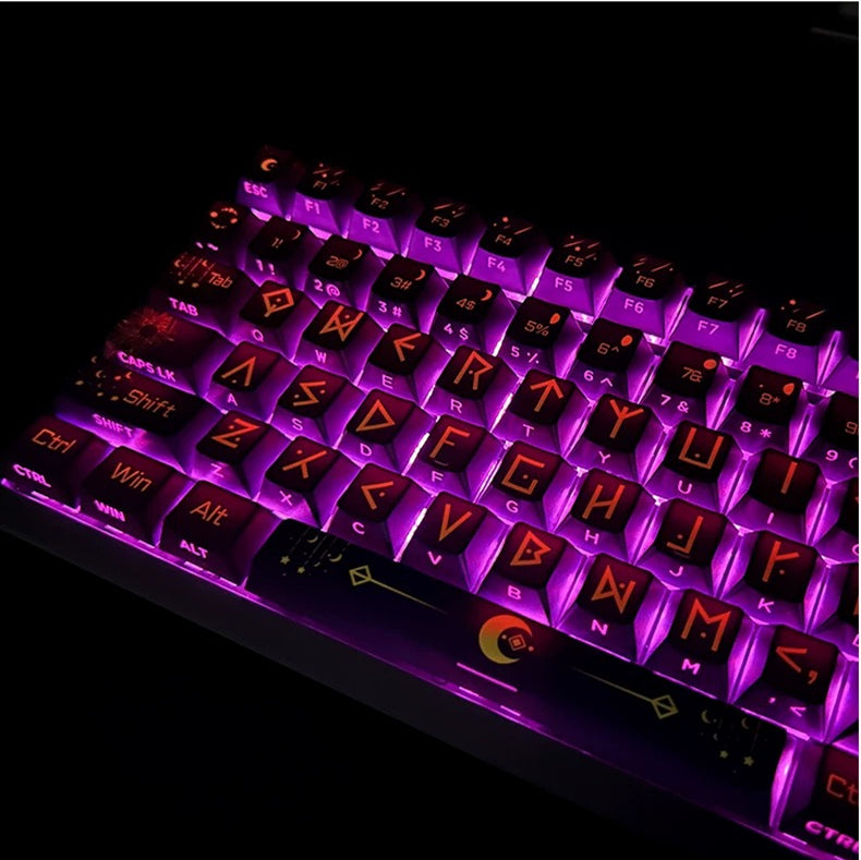 Night Sky Fantasy Theme Design with Large Characters PBT material personalized keycap set, mechanical keyboard replacement decorative keycaps, Starry Sky Divination Keycaps Compatible with 61/64/68/75/84/87/104 Key Mechanical Keyboards