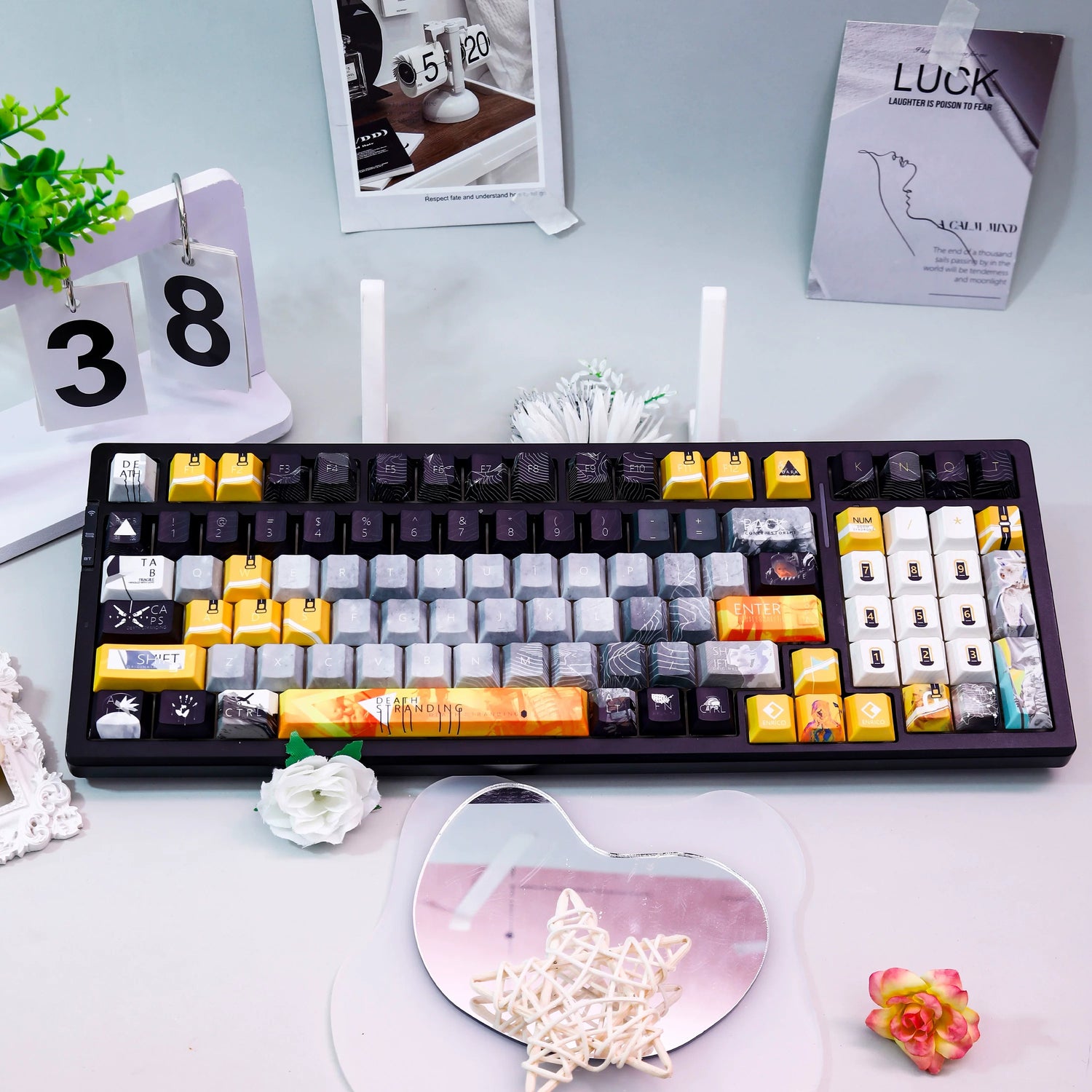 Death Stranding theme, PBT material personalized keycap set, anime keycap culture peripheral mechanical keyboard decoration keycaps， Compatible with 61/64/68/75/84/87/104 key mechanical keyboard keycap set