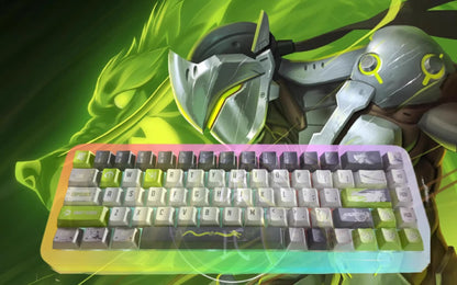 Overwatch series, Genji themed keycaps, PBT material, sublimation technology, animation cartoon decoration keycap set