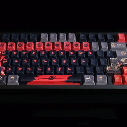 NARUTO，Uchiha Itachi theme, PBT material personalized keycaps, mechanical keyboard replacement keycap set, anime and game cultural and creative keycaps set, Compatible with 61/64/68/75/84/87/104 Key Mechanical Keyboard Keycap Set