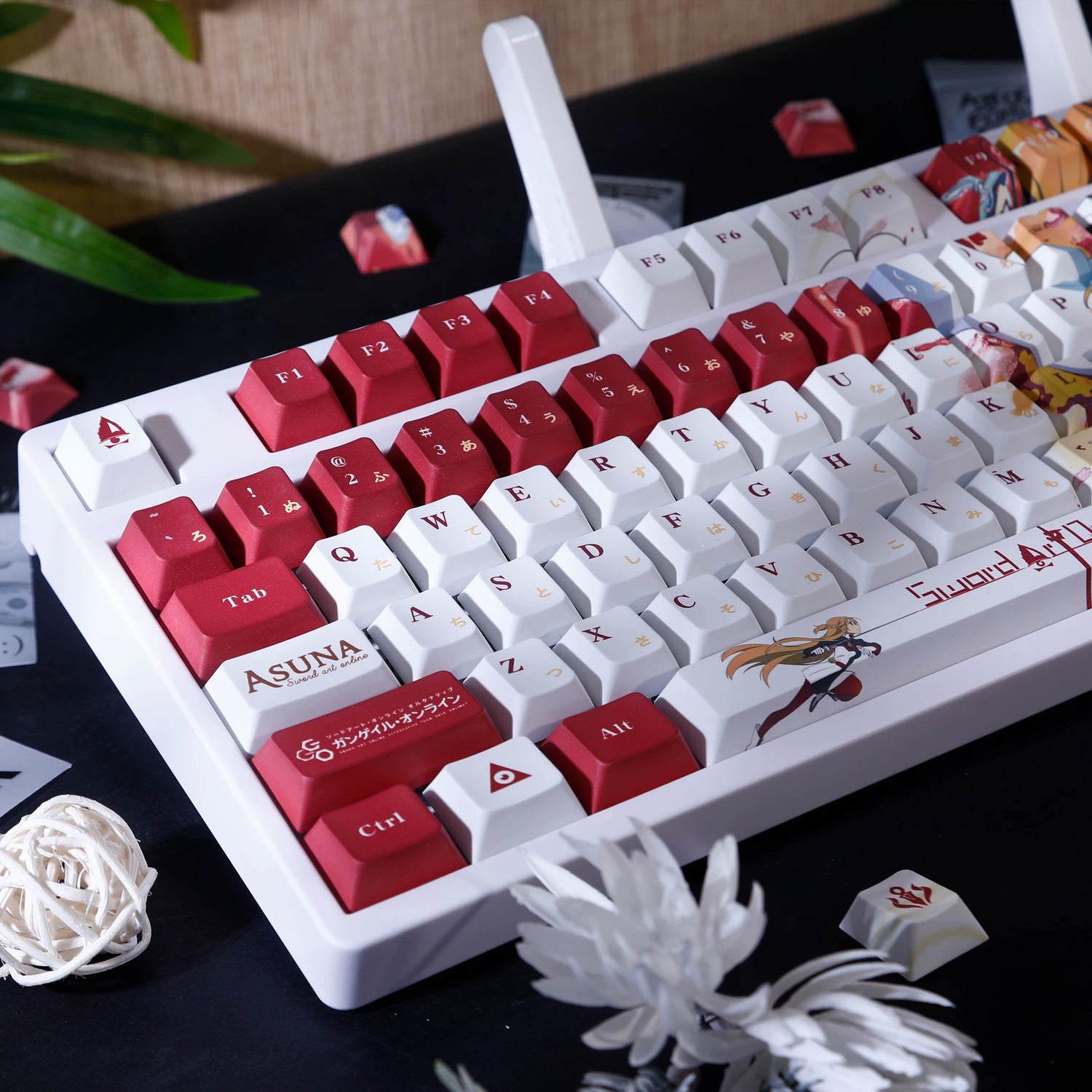 Sword Art Online‌  theme,Yuuki Asuna， PBT material personalized keycap set, anime keycap culture peripheral mechanical keyboard decoration keycaps， Compatible with 61/64/68/75/84/87/104 key mechanical keyboard keycap set