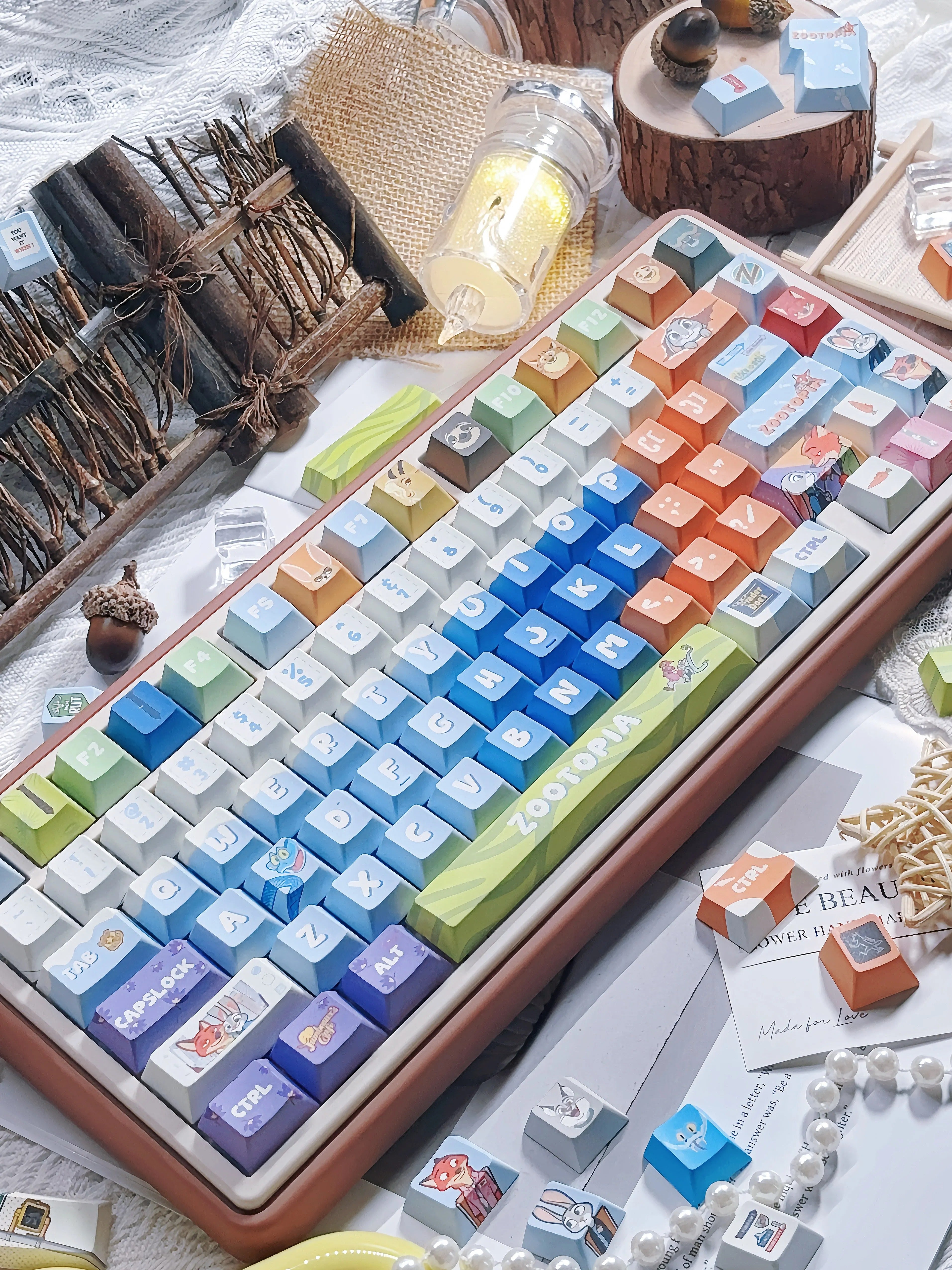 Zootopia Theme, PBT Material, Sublimation Craftsmanship, Anime Film Culture Innovation Decorative Keycap Set