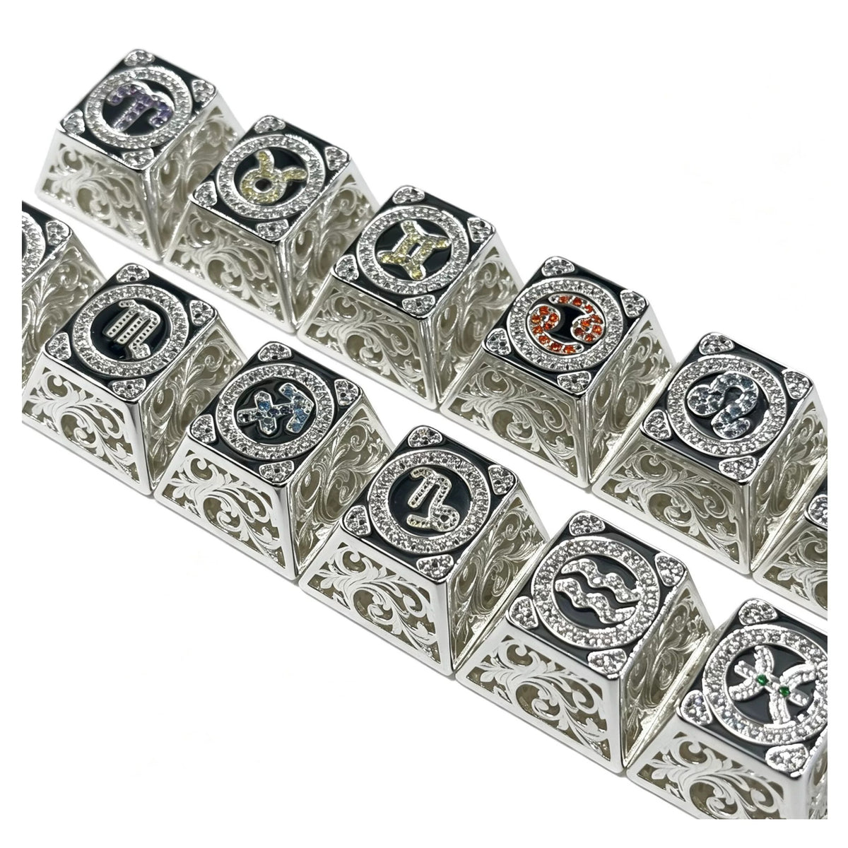 Pure silver hollow 12 Constellation  Personalized Keycaps, Mechanical Keyboard Decorative Keycaps, Constellation Divination Cultural Creative Products.
