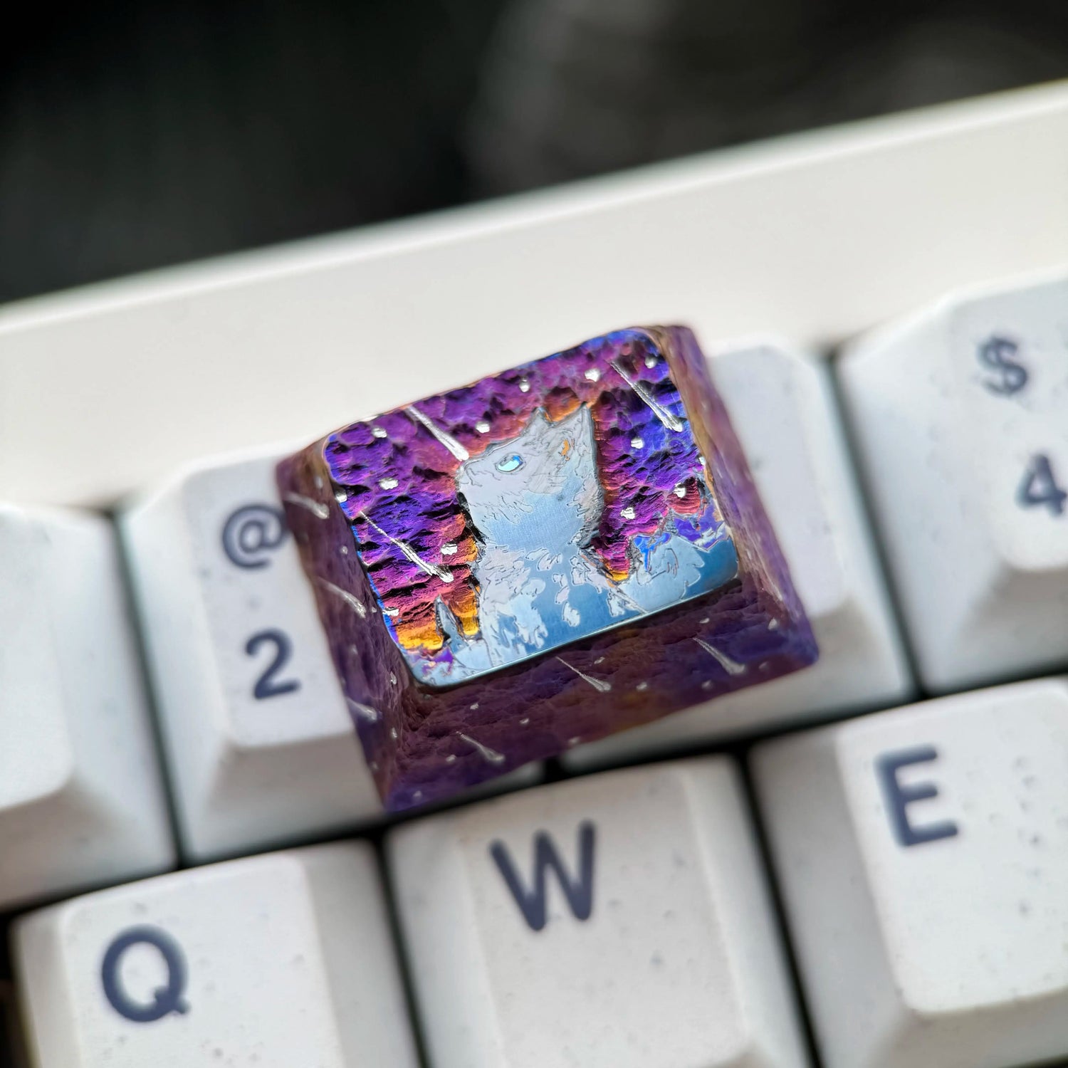 Starry Sky Cat Series, Purple Starry Sky Meteor Theme Titanium Alloy Hand Carved Titanium Alloy Personalized Keycaps, Fairy Tale Creative Decorative Keycaps Metal Art Keycaps